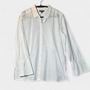 NYDJ Womens Button Down Shirt White Flare Sleeves Shoulder buttons M Office